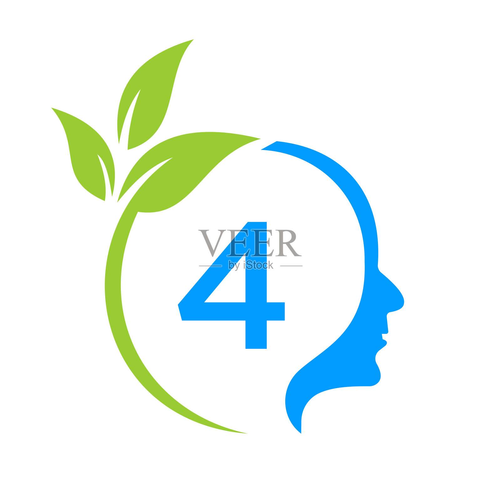 小树脑关于4个字母的标志设计。叶头标志模板保健与健身，生态叶头思维概念向量插画图片素材