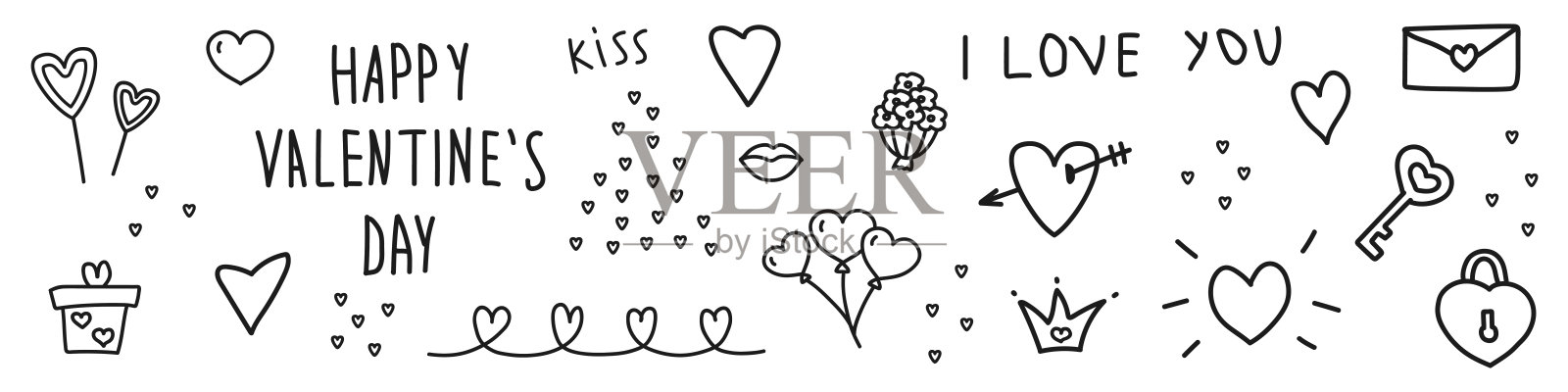 手绘情人节涂鸦元素：爱和浪漫概念矢量素材插画图片素材