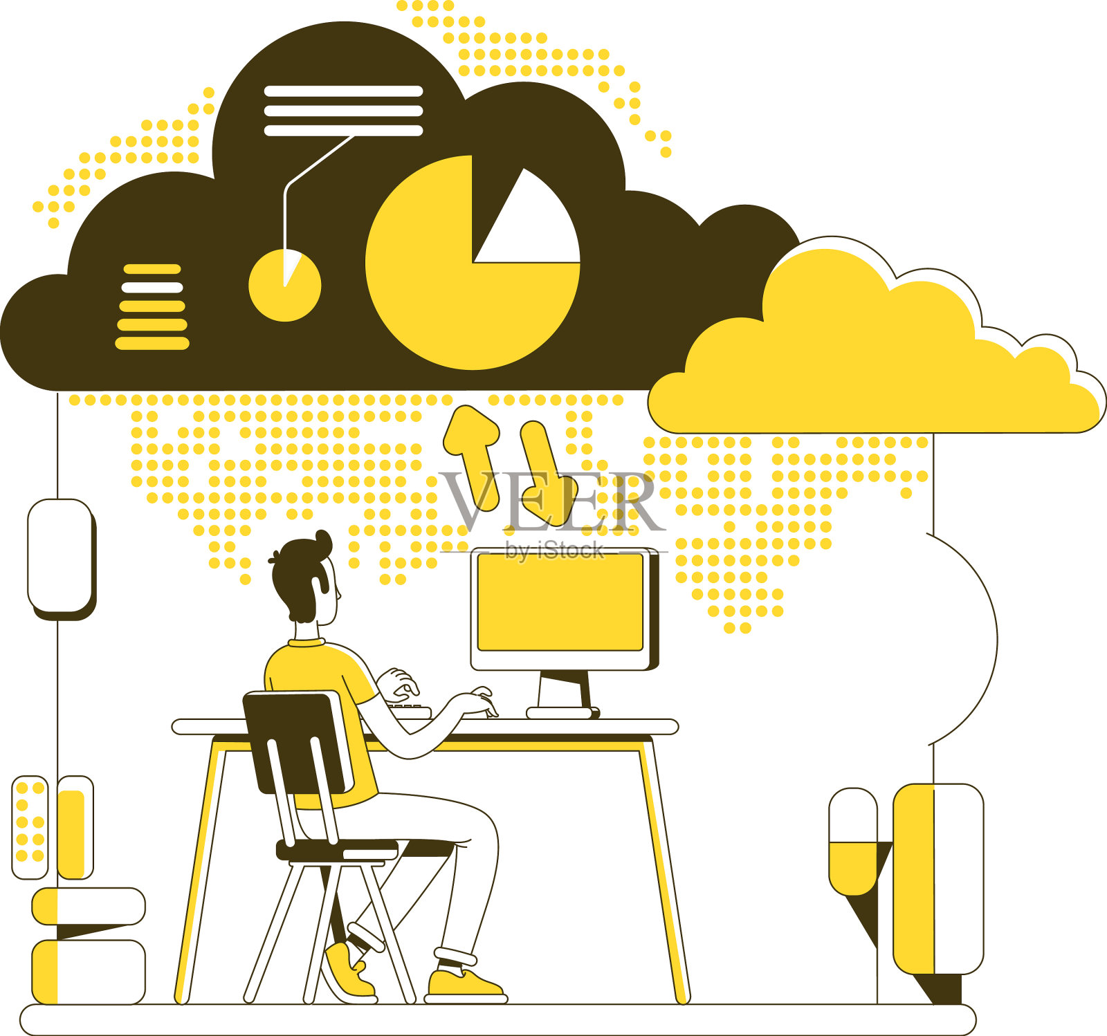 云计算细线概念插画图片素材