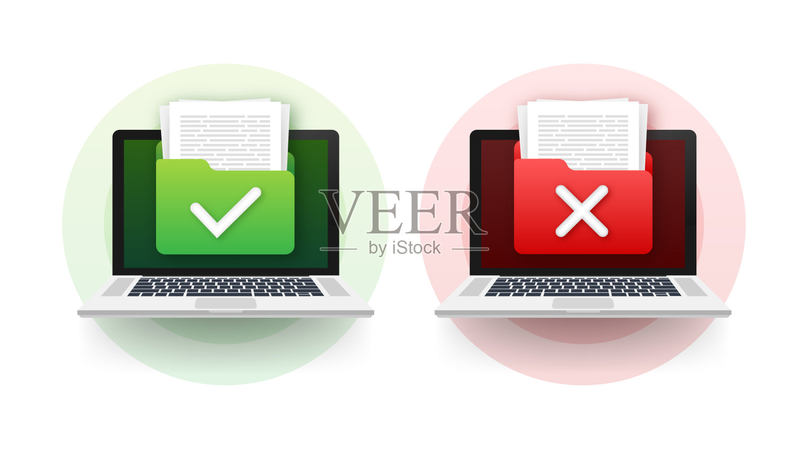 是否在夹板横格纸笔记本上做勾号。文档图标。矢量插图。插画图片素材