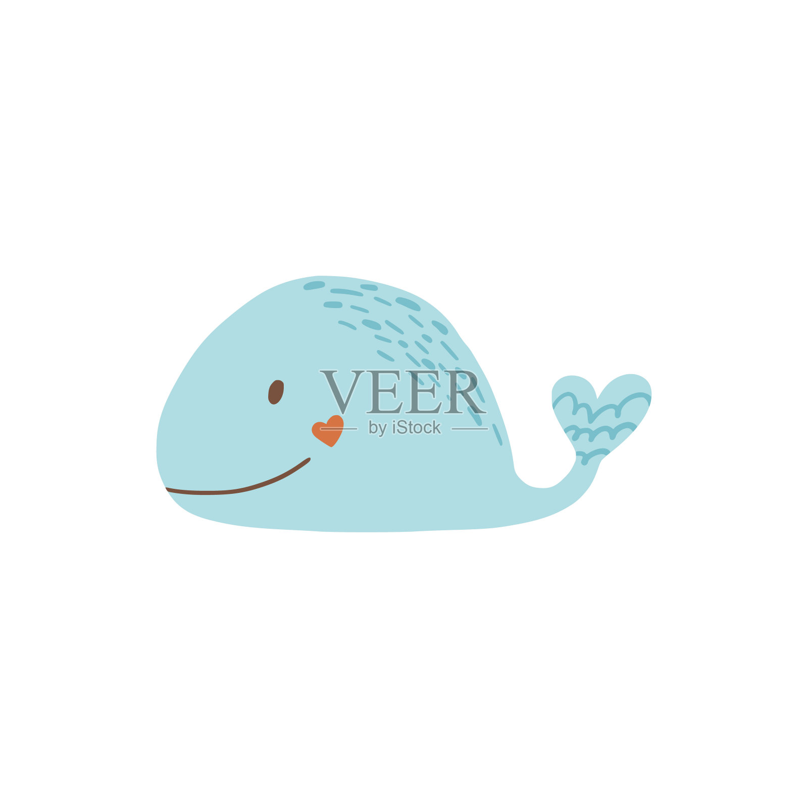 可爱的游泳鲸鱼在海洋上孤立的白色。蓝色哺乳动物平面卡通矢量插图。微笑的海洋动物孩子漂浮在水下设计元素图片