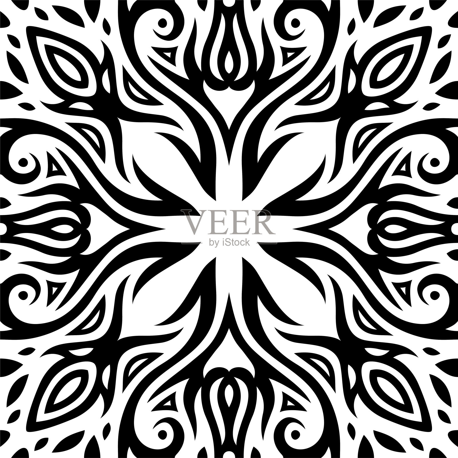 向量艺术与黑色复古部落瓷砖图案插画图片素材