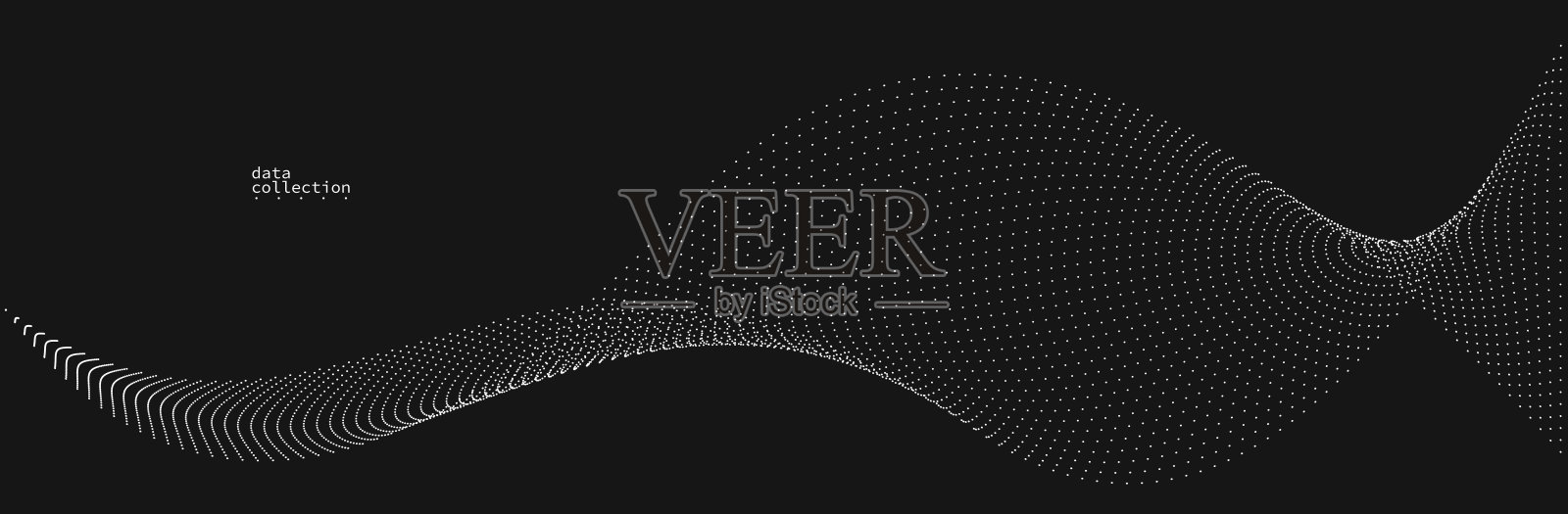 灰色点在运动矢量抽象背景上的黑色，粒子阵列波浪流，在运动中点的曲线线，技术和科学插图。插画图片素材