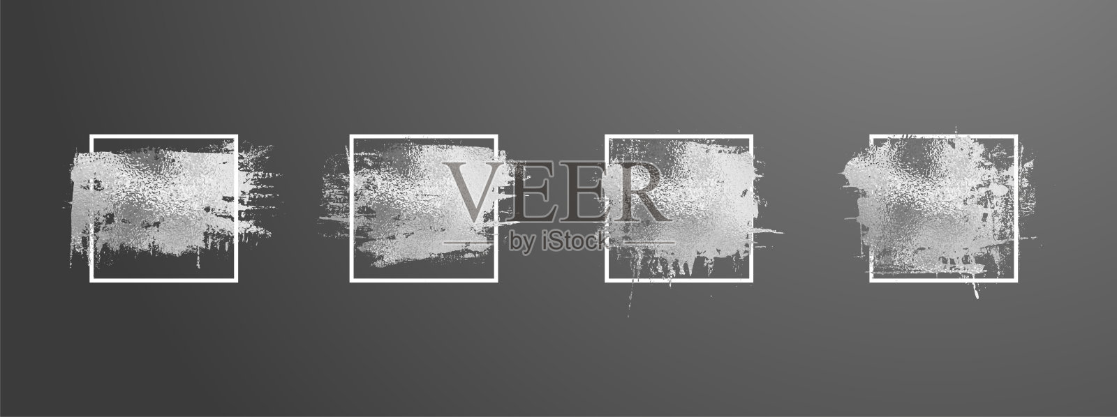 一套方形框架与银箔grunge纹理。画笔描边横幅。向量EPS 10。插画图片素材