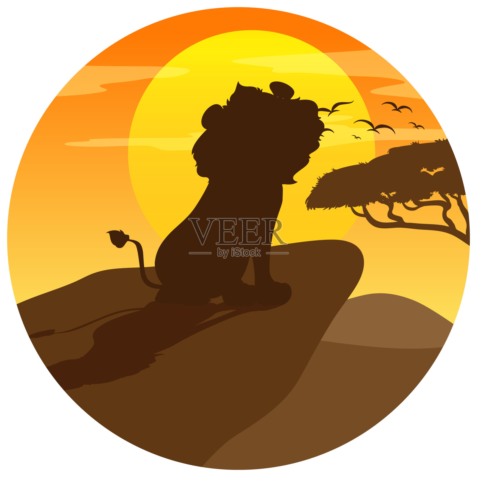 狮子剪影在草原森林插画图片素材