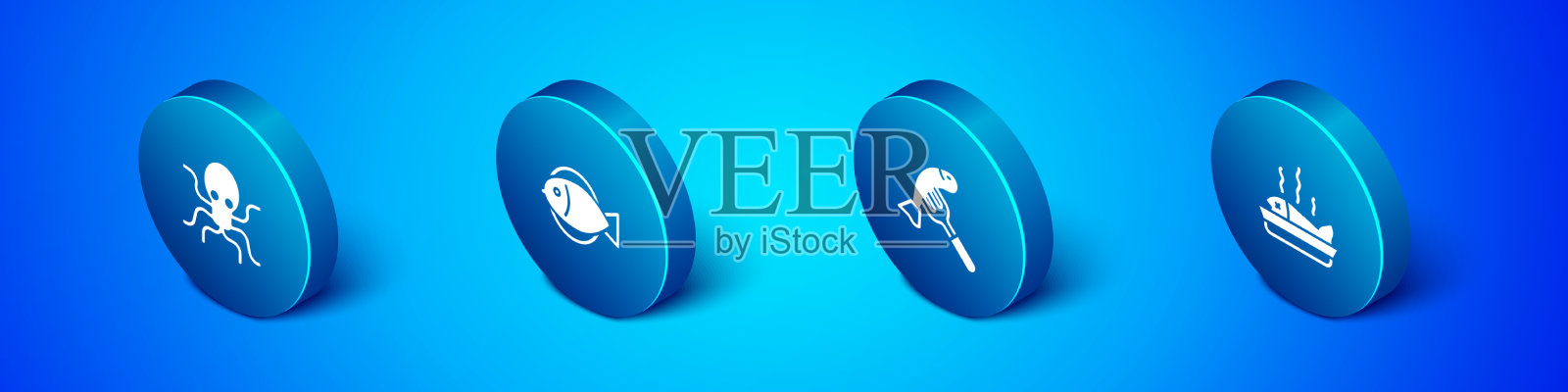 将等距章鱼盛在盘子里图标素材