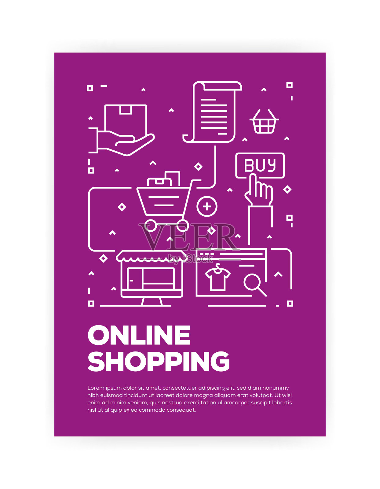 网上购物概念线风格封面设计的年度报告，传单，小册子。设计模板素材