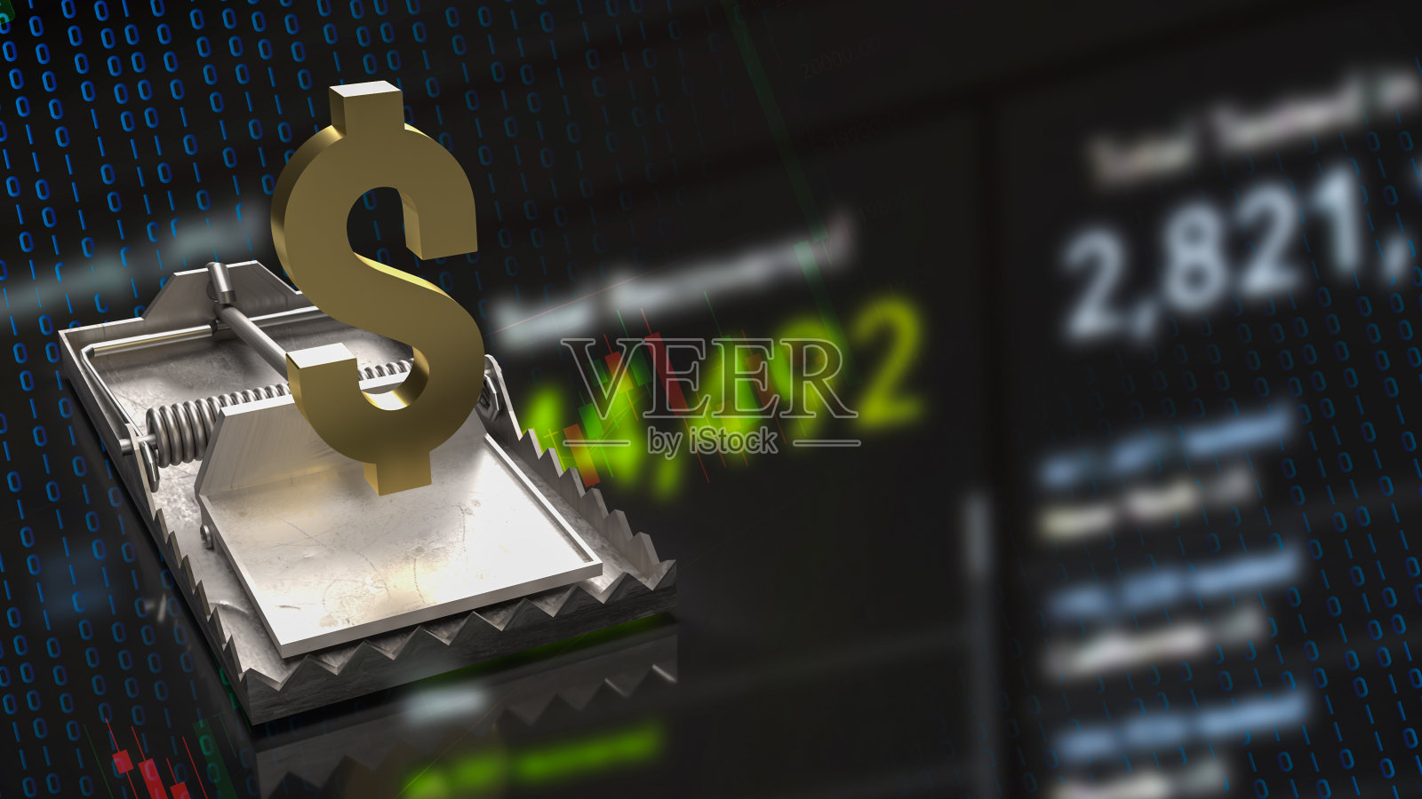 商业概念3d渲染陷阱中的金元符号照片摄影图片