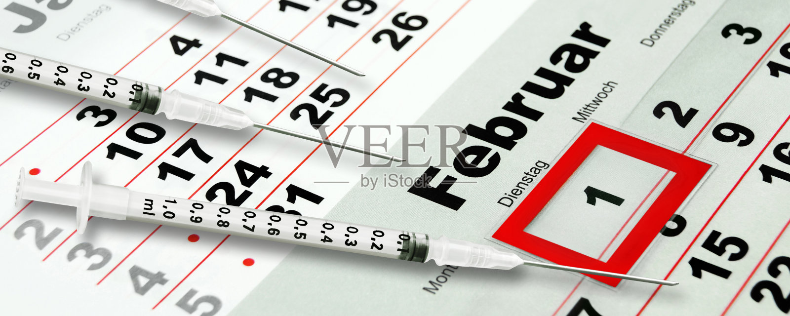 德国日历2022年2月1日和新冠疫苗接种周二周三周四照片摄影图片