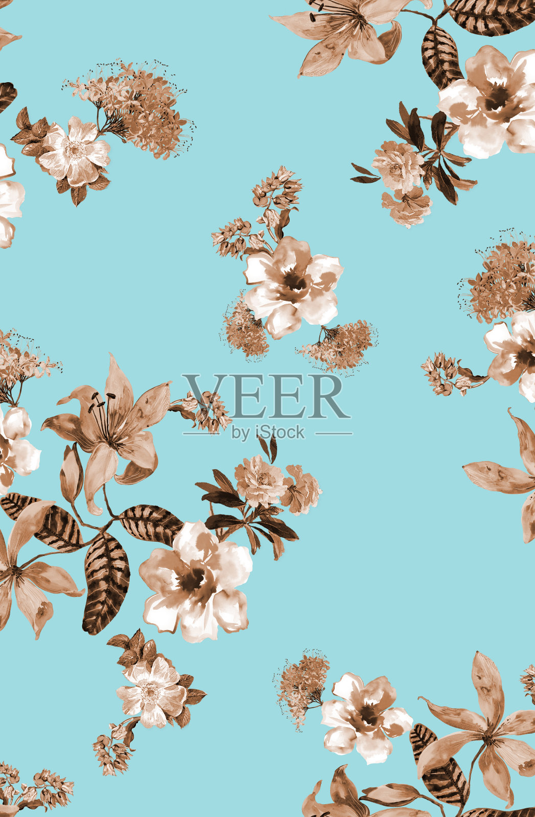 无缝花卉图案，花卉印花。插画图片素材