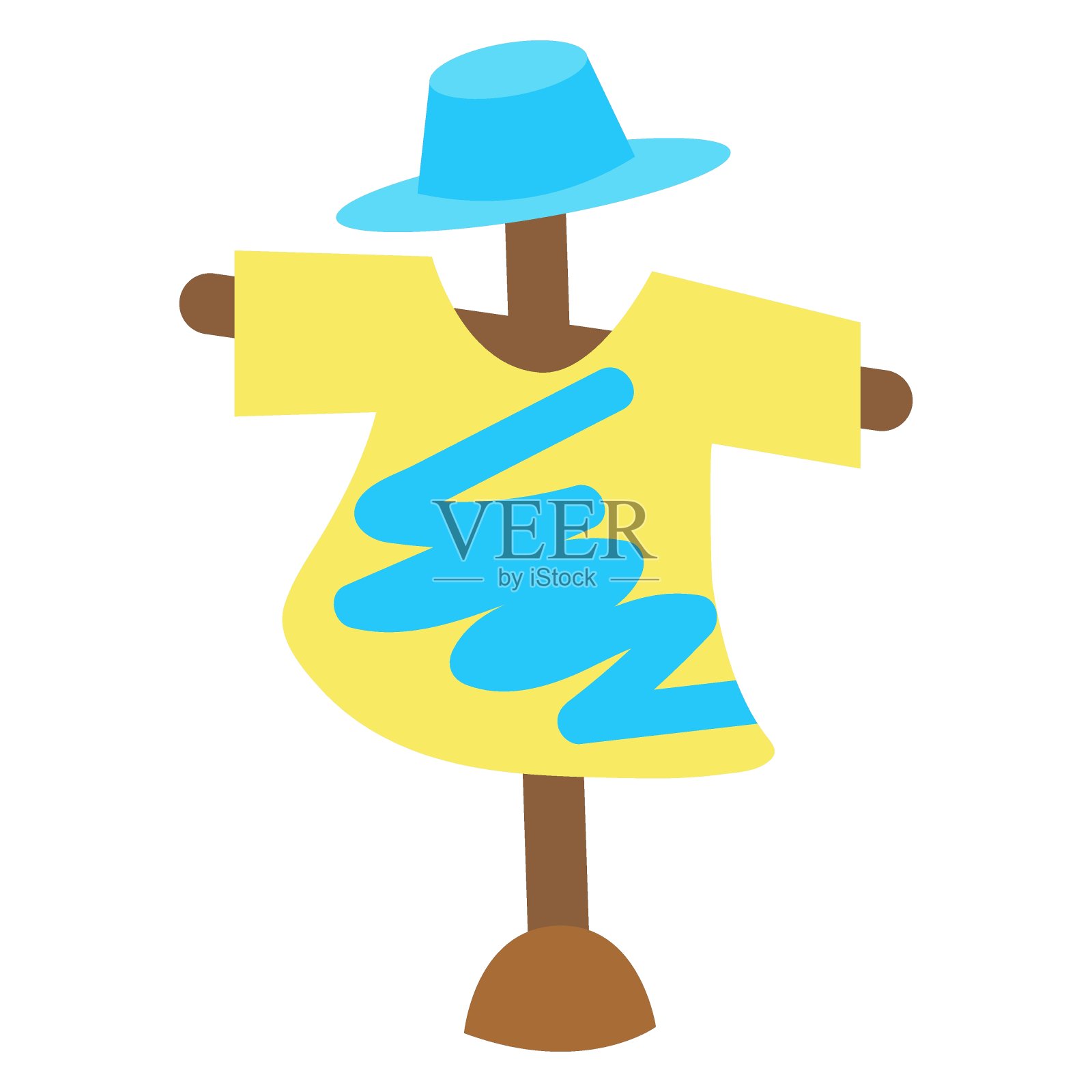 稻草人花园和农场，矢量插图在卡通平面风格。印刷儿童书籍，贴纸包，杂志，商店，设计和装饰。稻草人没有脸设计元素图片