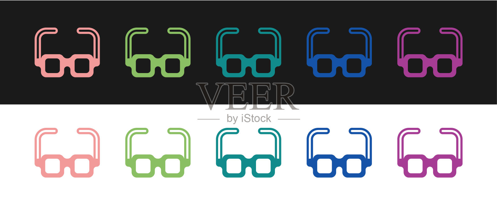 设置眼镜图标孤立在黑白背景上。眼镜框的象征。向量设计元素图片