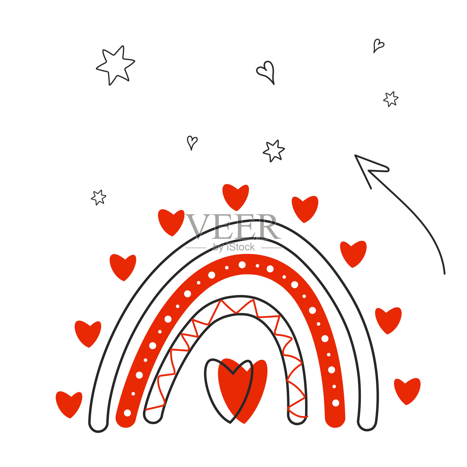 彩虹心形涂鸦情人节的风格插画图片素材