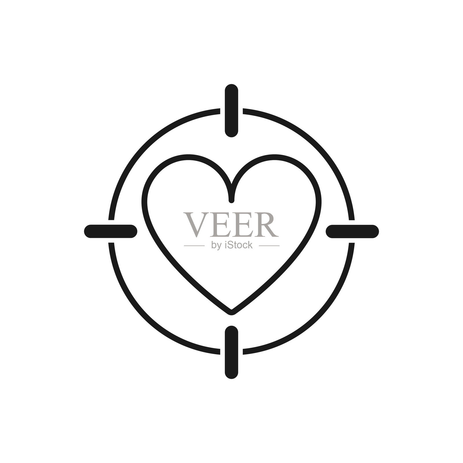 心的图标在目标十字准星，矢量插图。插画图片素材