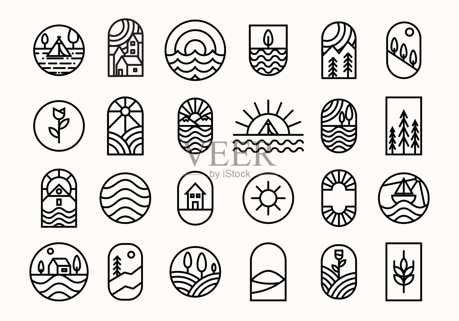 一套单线徽章插图插画图片素材