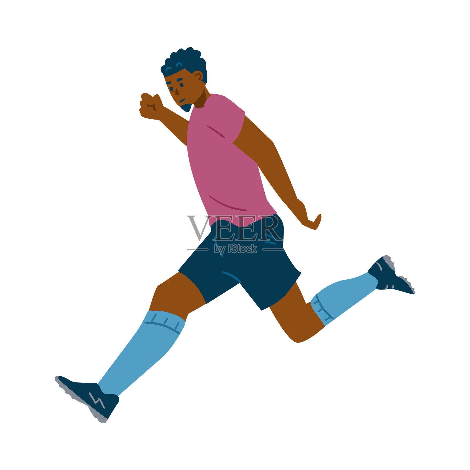 非裔美国人足球足球运动员，平面矢量插图孤立。插画图片素材