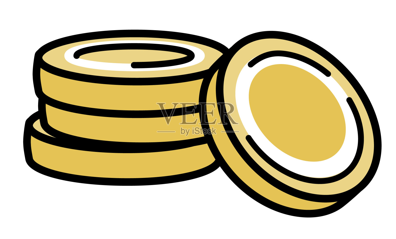 一堆金黄色的涂鸦卡通风格的硬币。矢量插图孤立在白色背景上插画图片素材