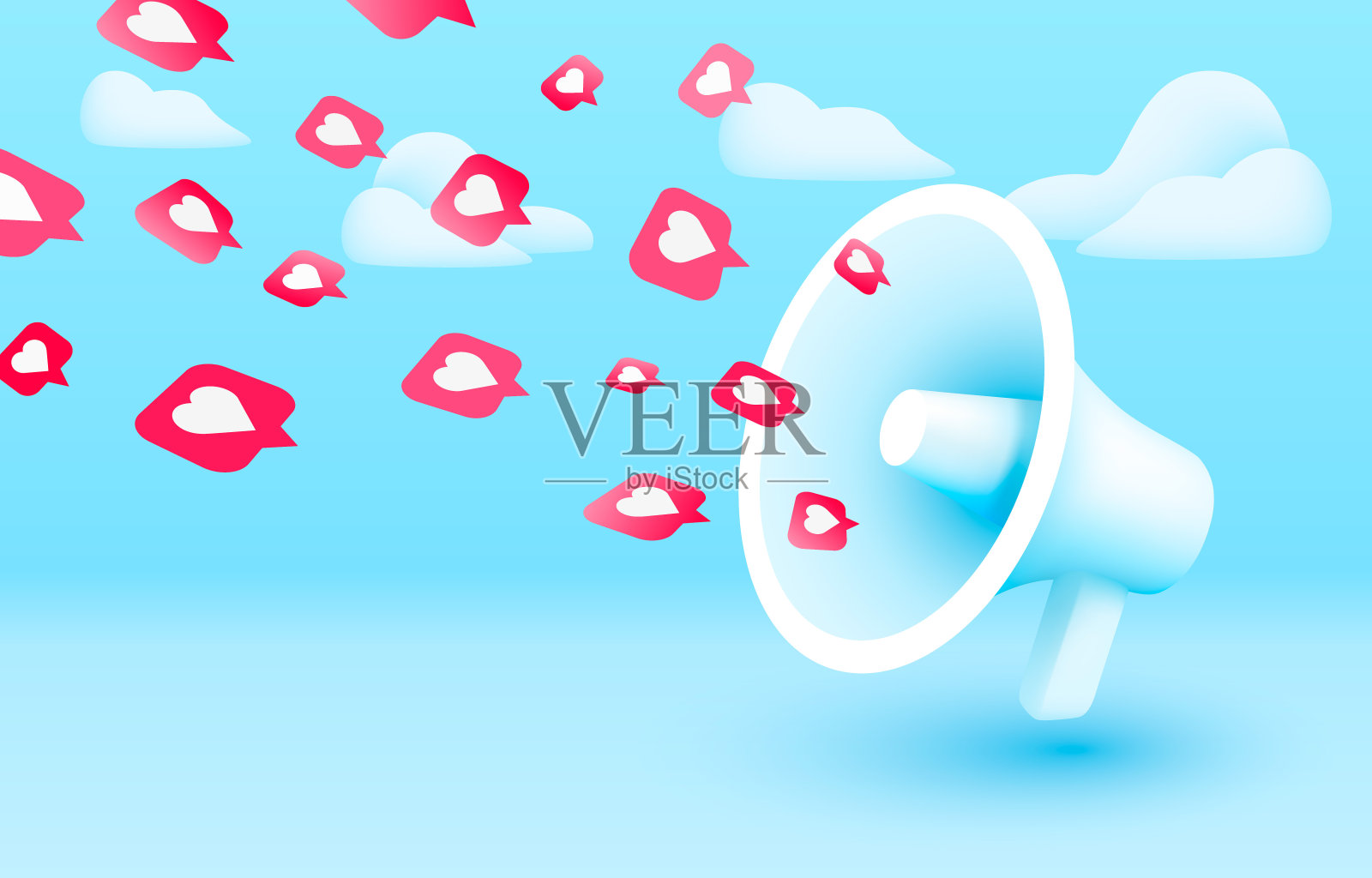 扩音器像图标一样飞来飞去，人们交流的社交网络。向量插画图片素材