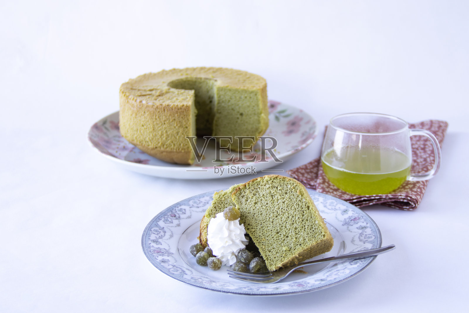 抹茶蛋糕雪纺照片摄影图片