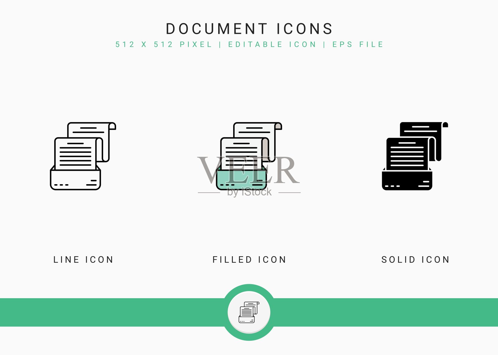 文档图标设置矢量插图与实线图标风格。新闻文本出版概念。图标素材