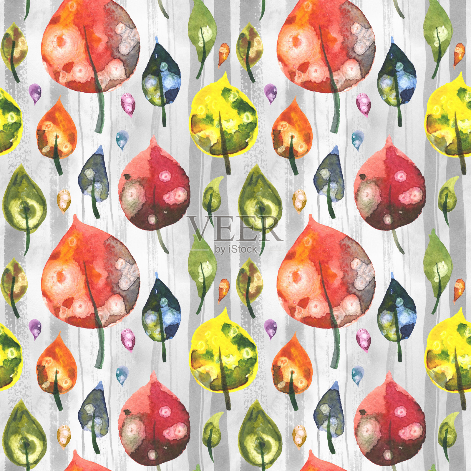 水彩叶无缝图案插画图片素材