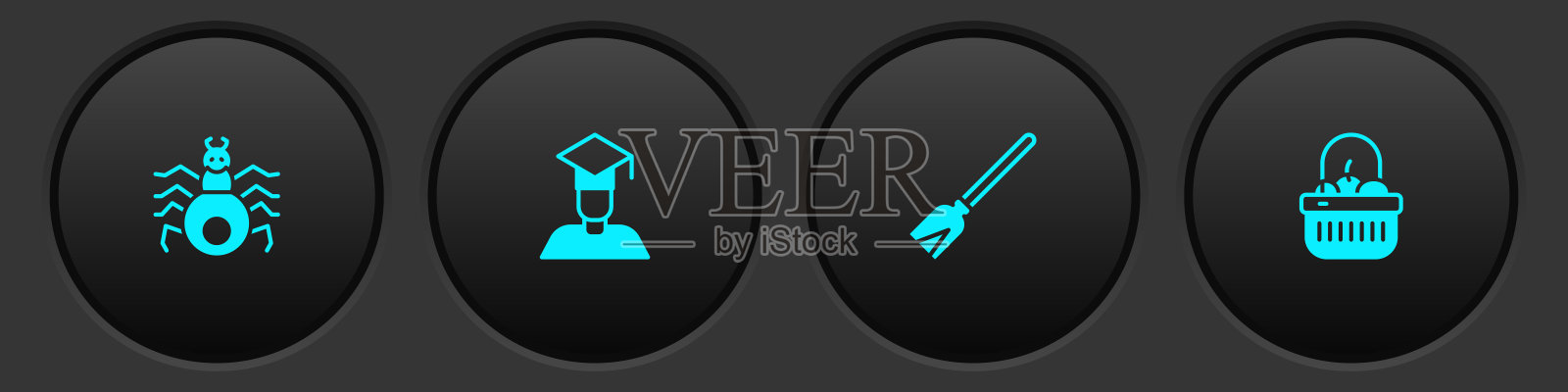 设置蜘蛛，毕业生和毕业帽，把扫帚和篮子食物图标。向量图标素材