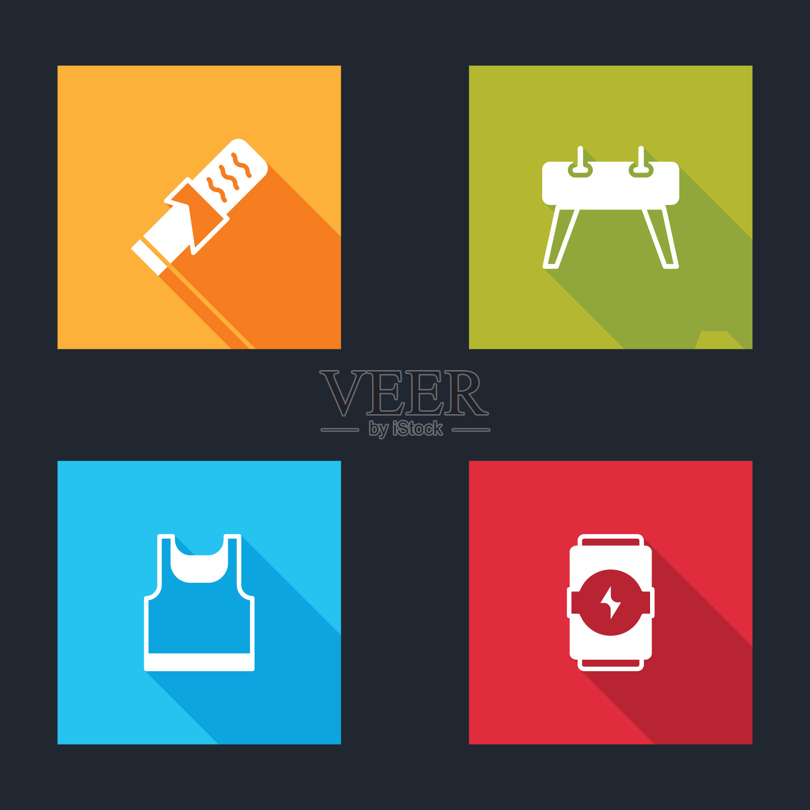 设置蛋白质运动吧，鞍马，无袖t恤和能量饮料图标。向量图标素材