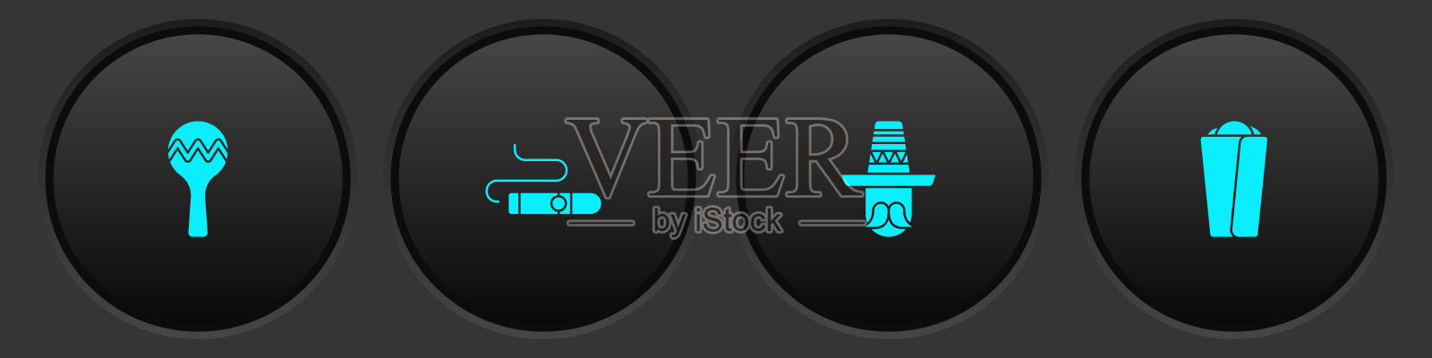 设置沙球，雪茄，墨西哥男子宽边帽和墨西哥卷饼的图标。向量图标素材