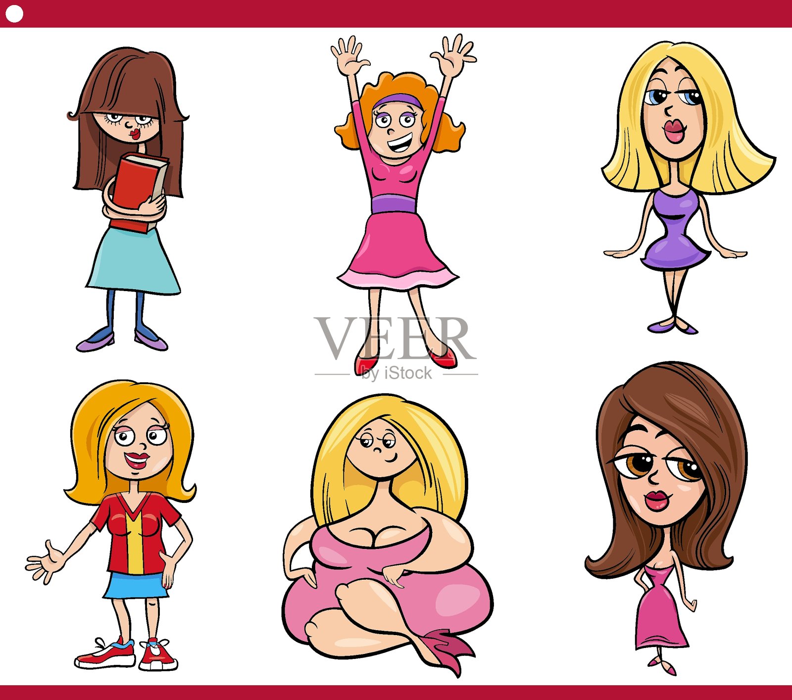 卡通女孩和女性漫画人物插画图片素材