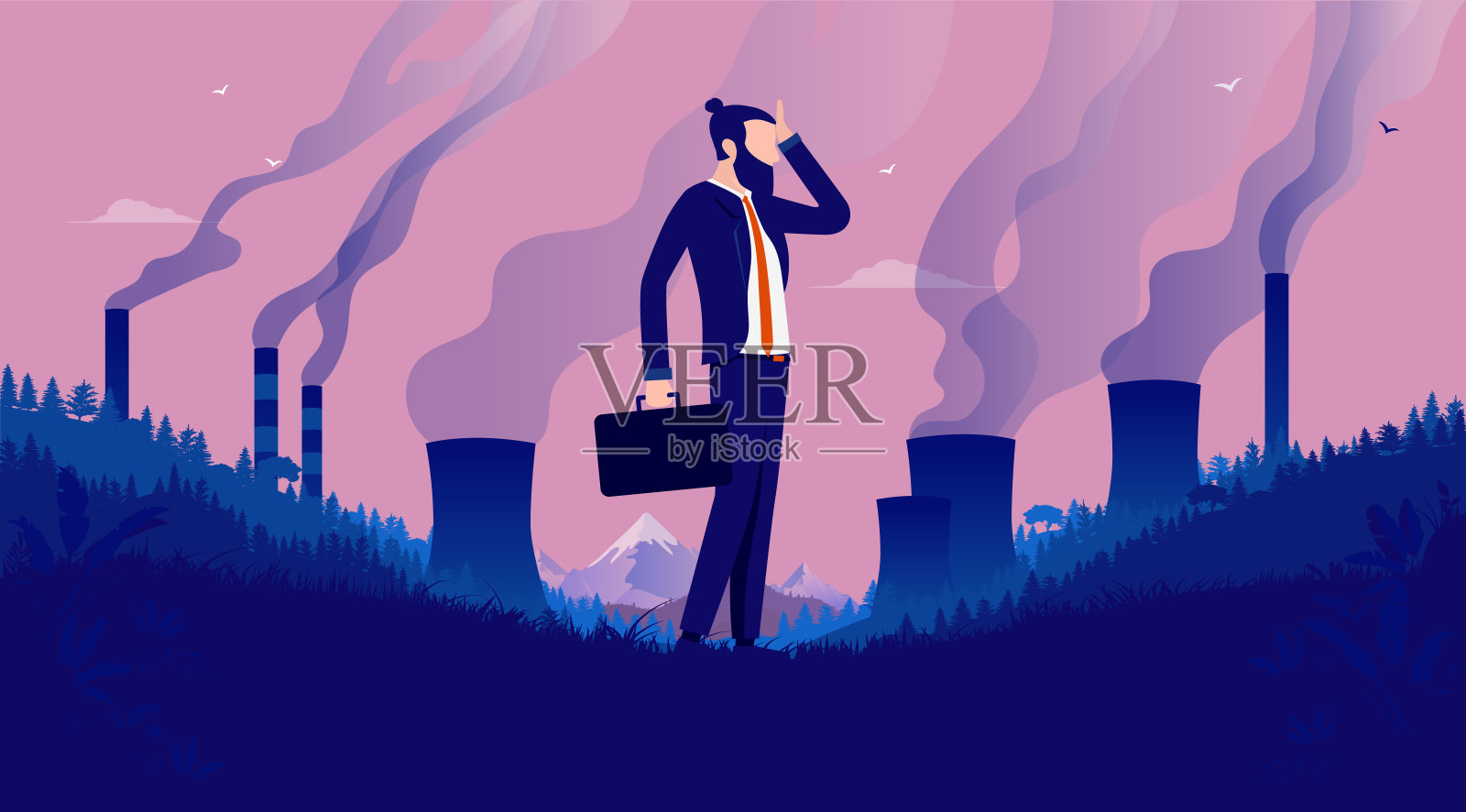 企业商业污染和气候意识插画图片素材