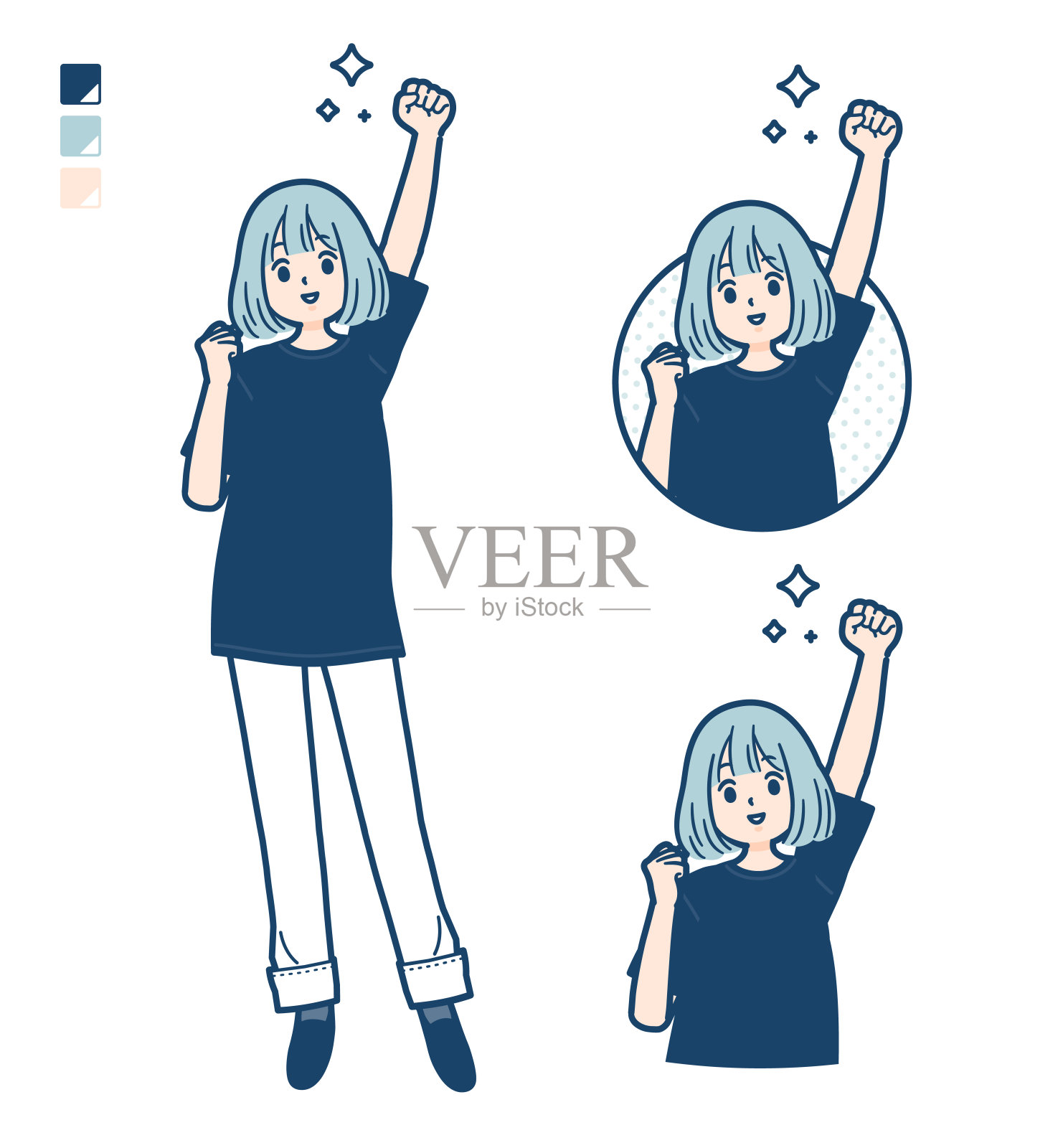 一个女人穿着一件大号t恤，上面印着拳头插画图片素材