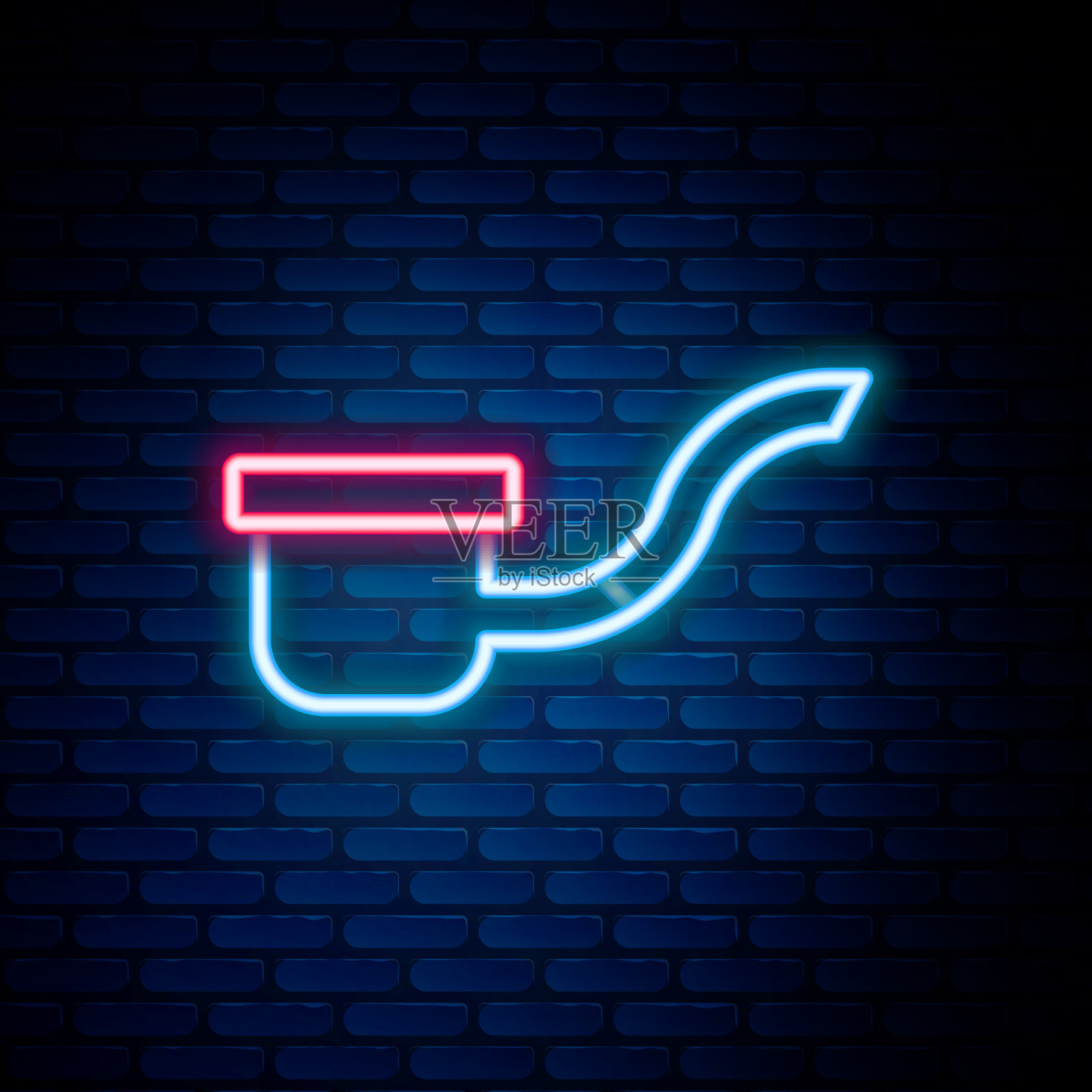 发光的霓虹灯线吸烟烟斗与烟雾图标插画图片素材