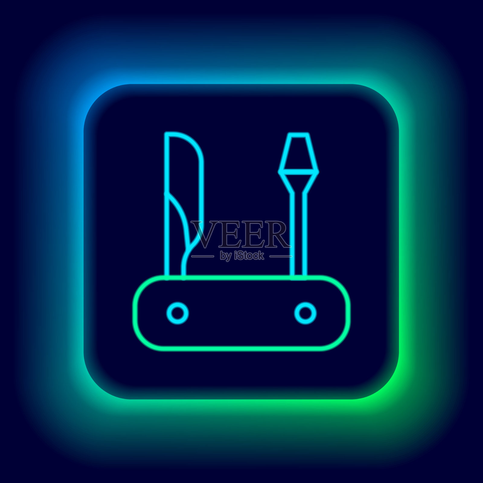 发光的霓虹灯线瑞士军刀图标孤立图标素材