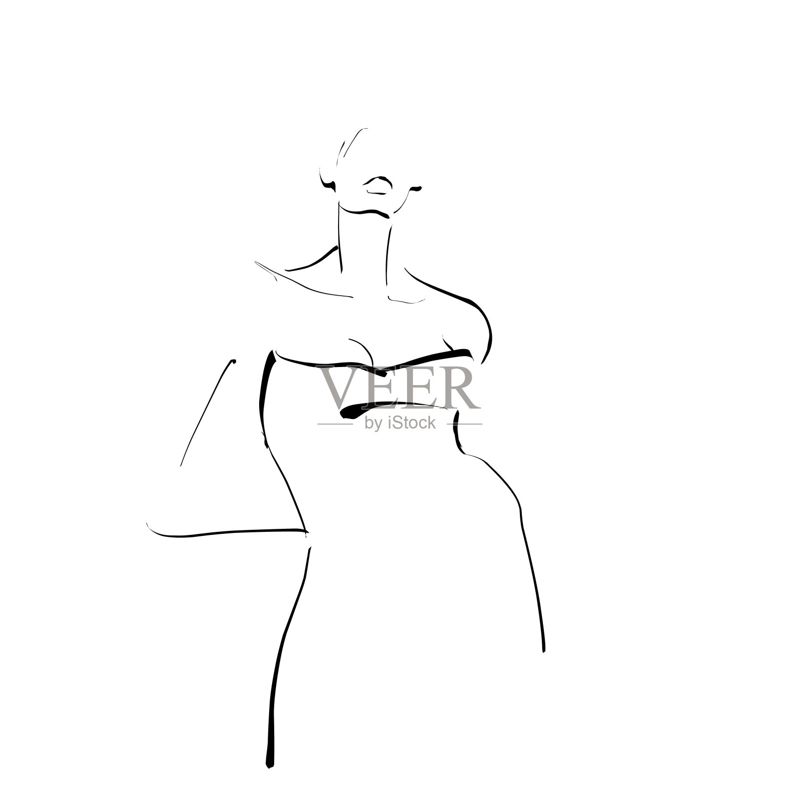 女人的模型。时尚插图在素描风格插画图片素材