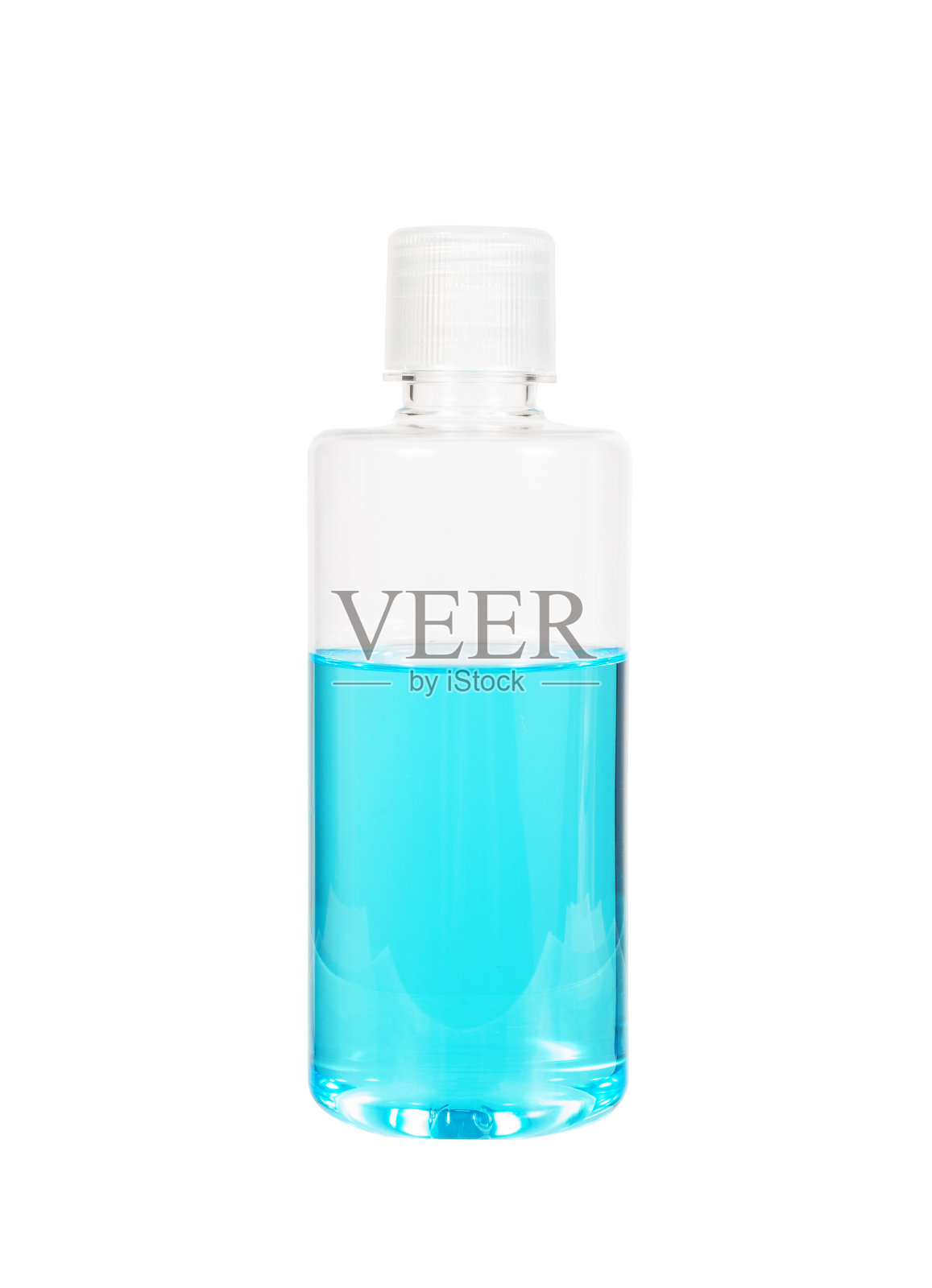 瓶子与彩色液体，在白色背景。剪切路径。照片摄影图片