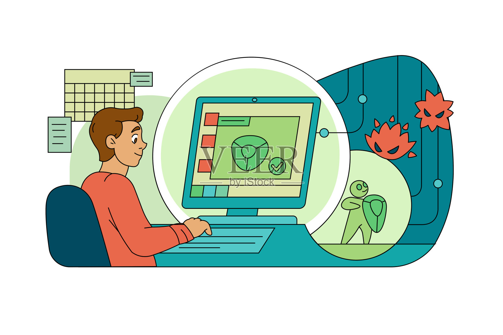 电脑病毒攻击笔记本电脑设备插画图片素材