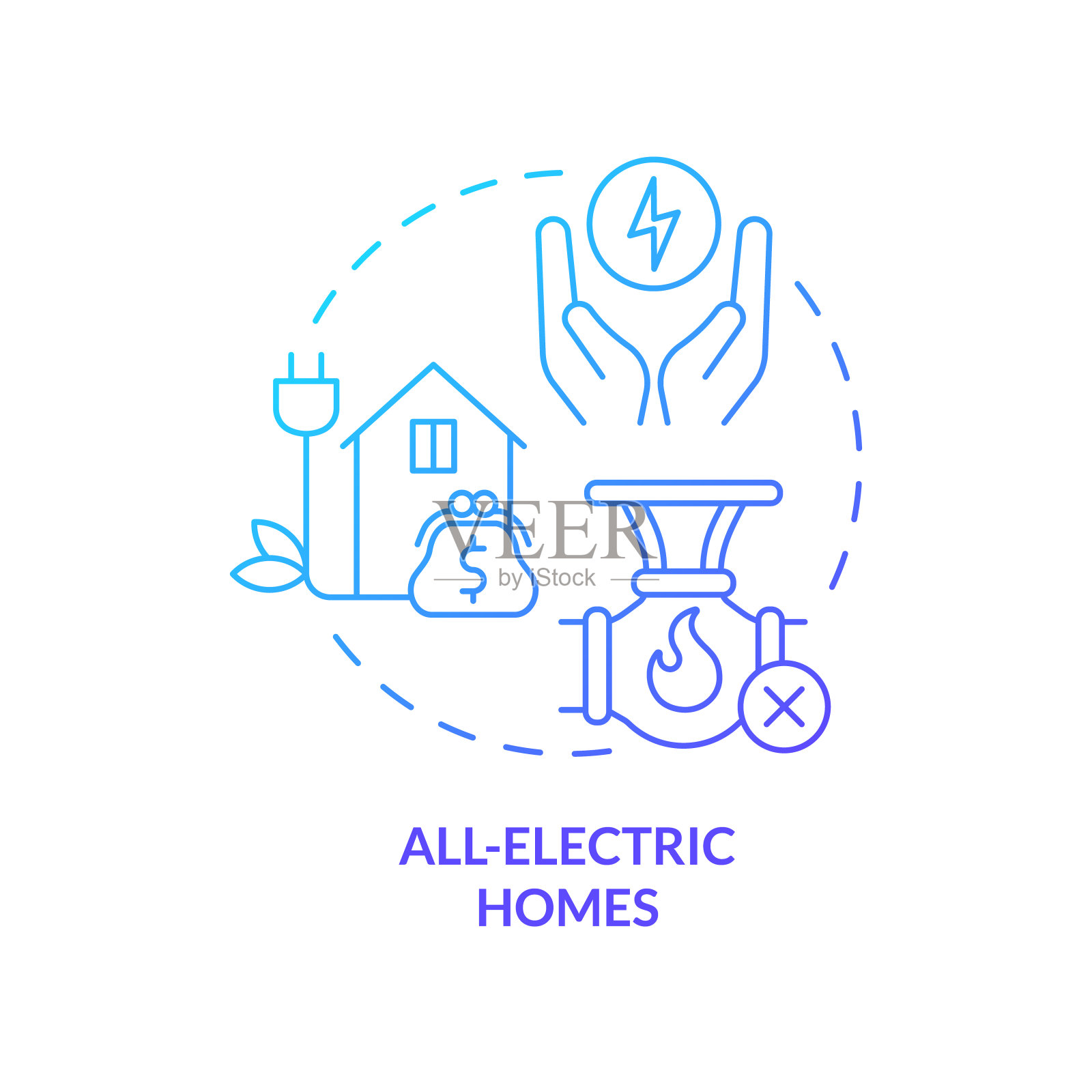 所有电动家庭蓝色梯度概念图标插画图片素材