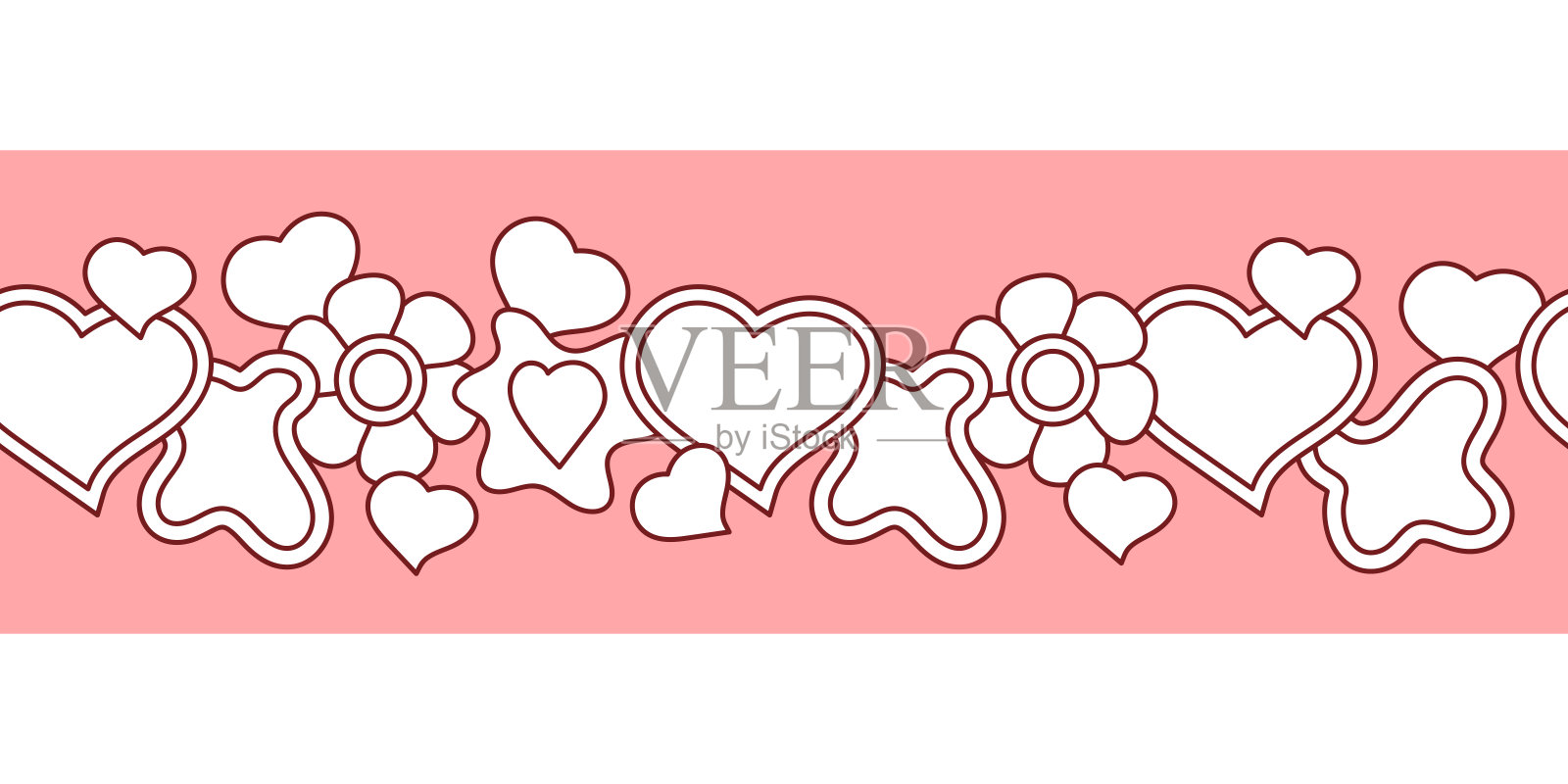 用爱心和鲜花无缝的边界插画图片素材