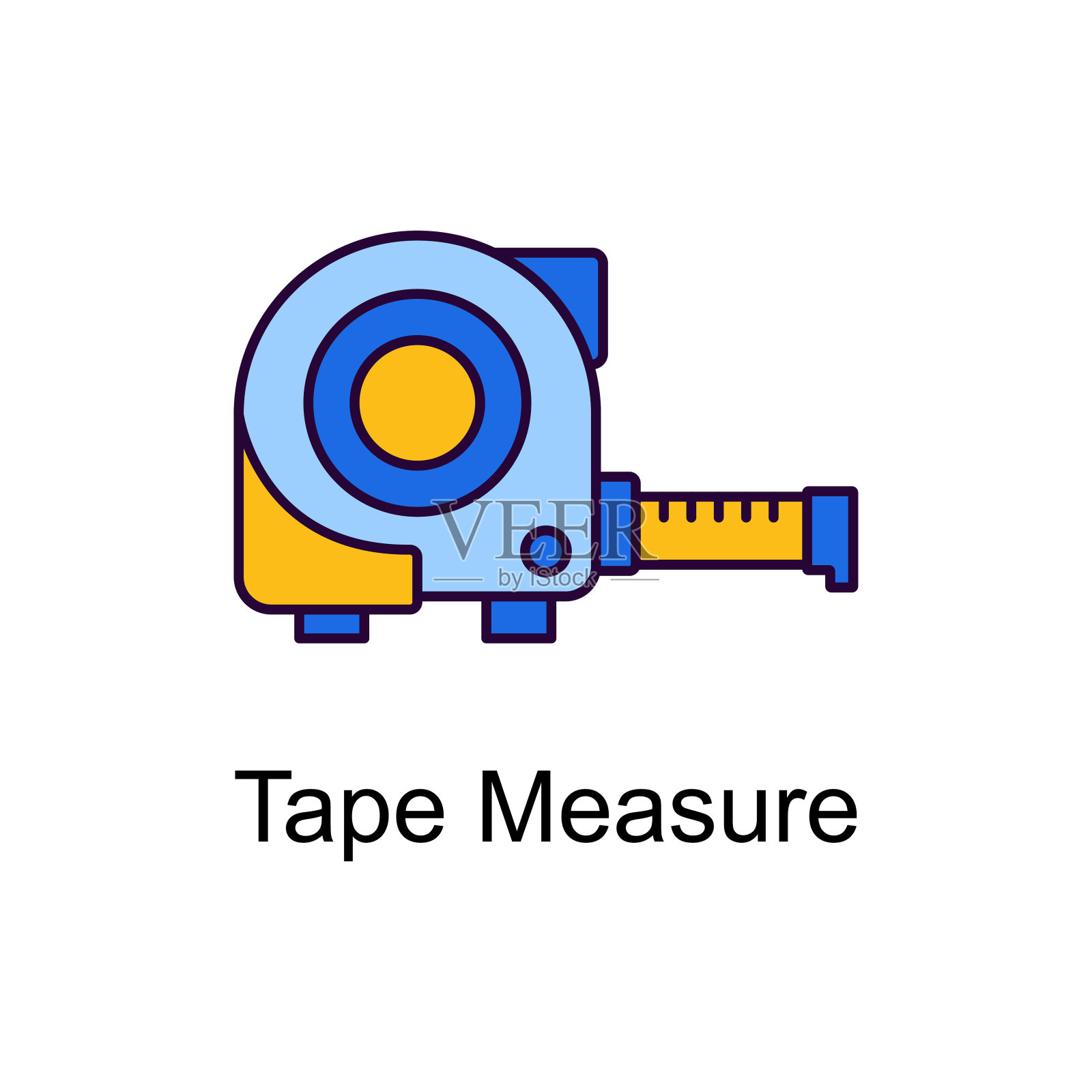 卷尺矢量填充轮廓图标设计插图。白色背景上的家庭改进符号EPS 10文件插画图片素材