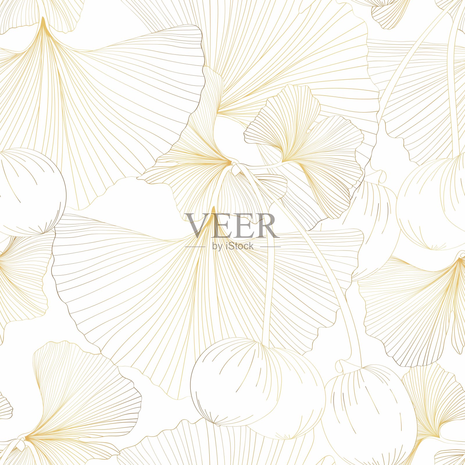 金黄色的银杏叶背景。豪华花卉装饰艺术。黄金自然图案设计。插画图片素材