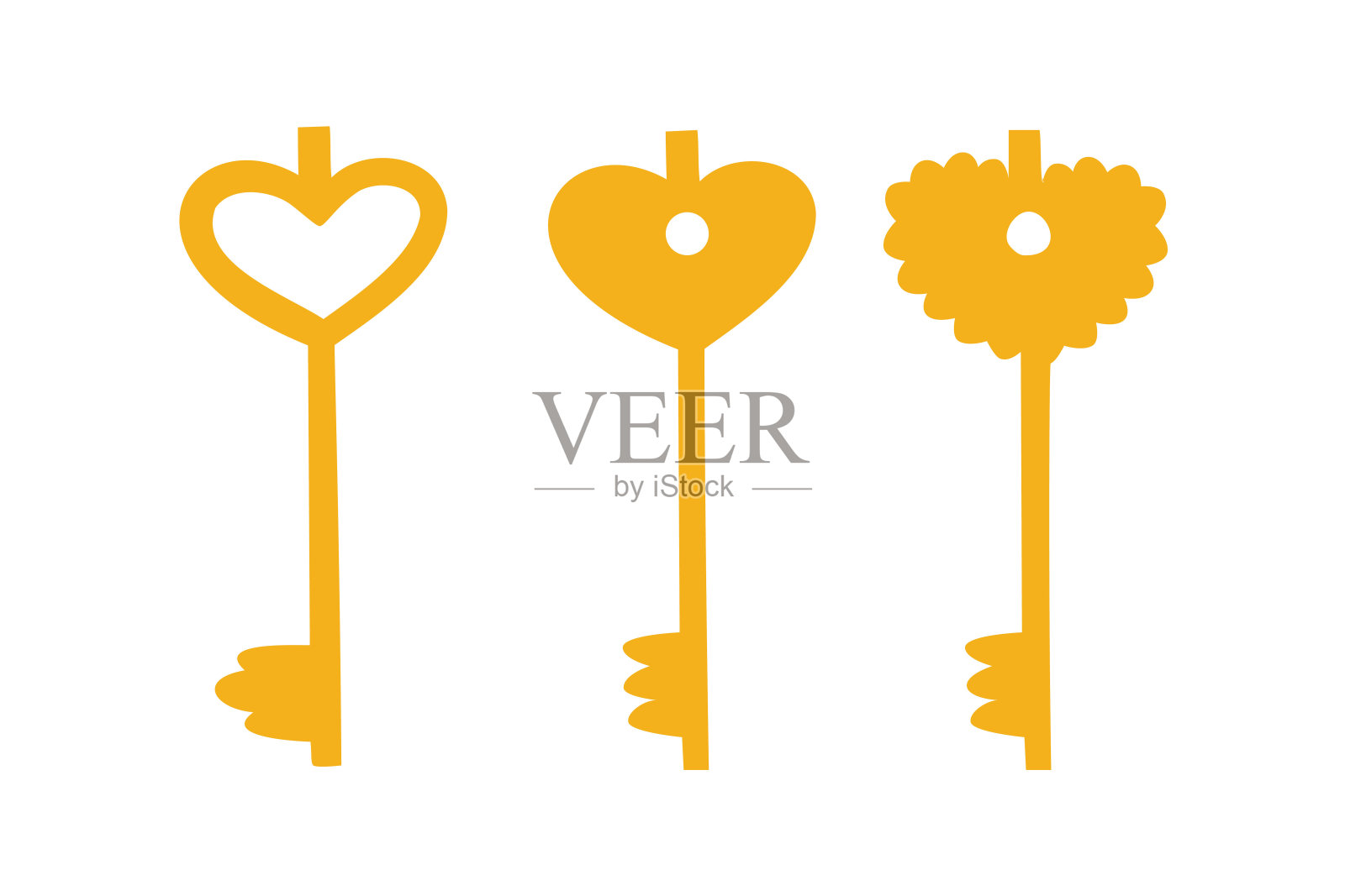 一串心形的钥匙。情人节。平面矢量插图孤立在白色背景上插画图片素材