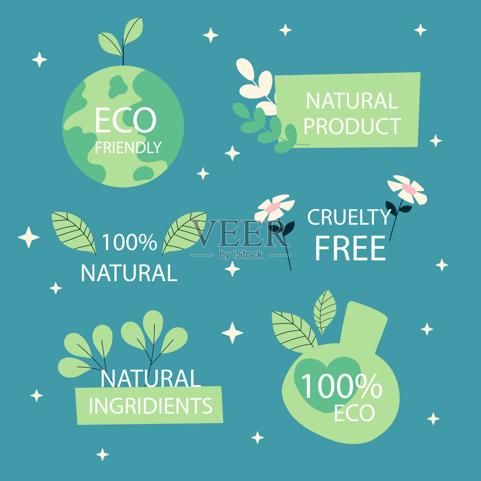 手绘生态友好标签集矢量插图插画图片素材