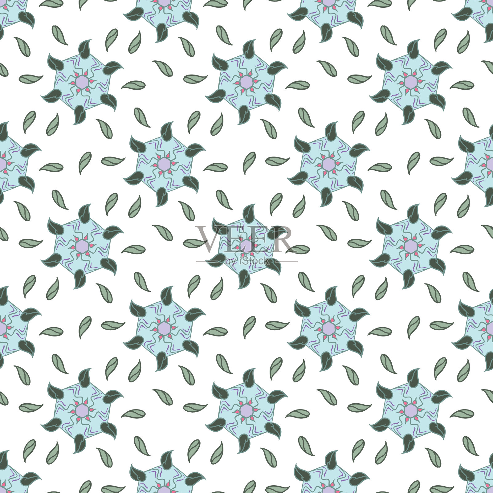 手绘多色重复图案透明背景，重复图案的纺织品，壁纸，包装，包装，和所有其他无缝印刷工作，图案添加到样品面板。插画图片素材