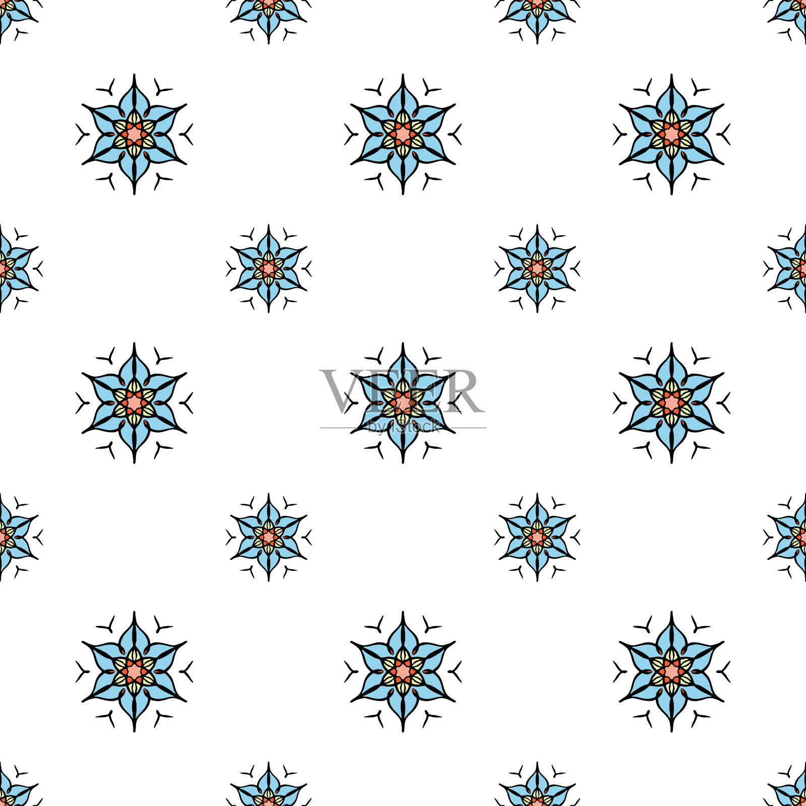 手绘多色重复图案透明背景，重复图案的纺织品，壁纸，包装，包装，和所有其他无缝印刷工作，图案添加到样品面板。插画图片素材