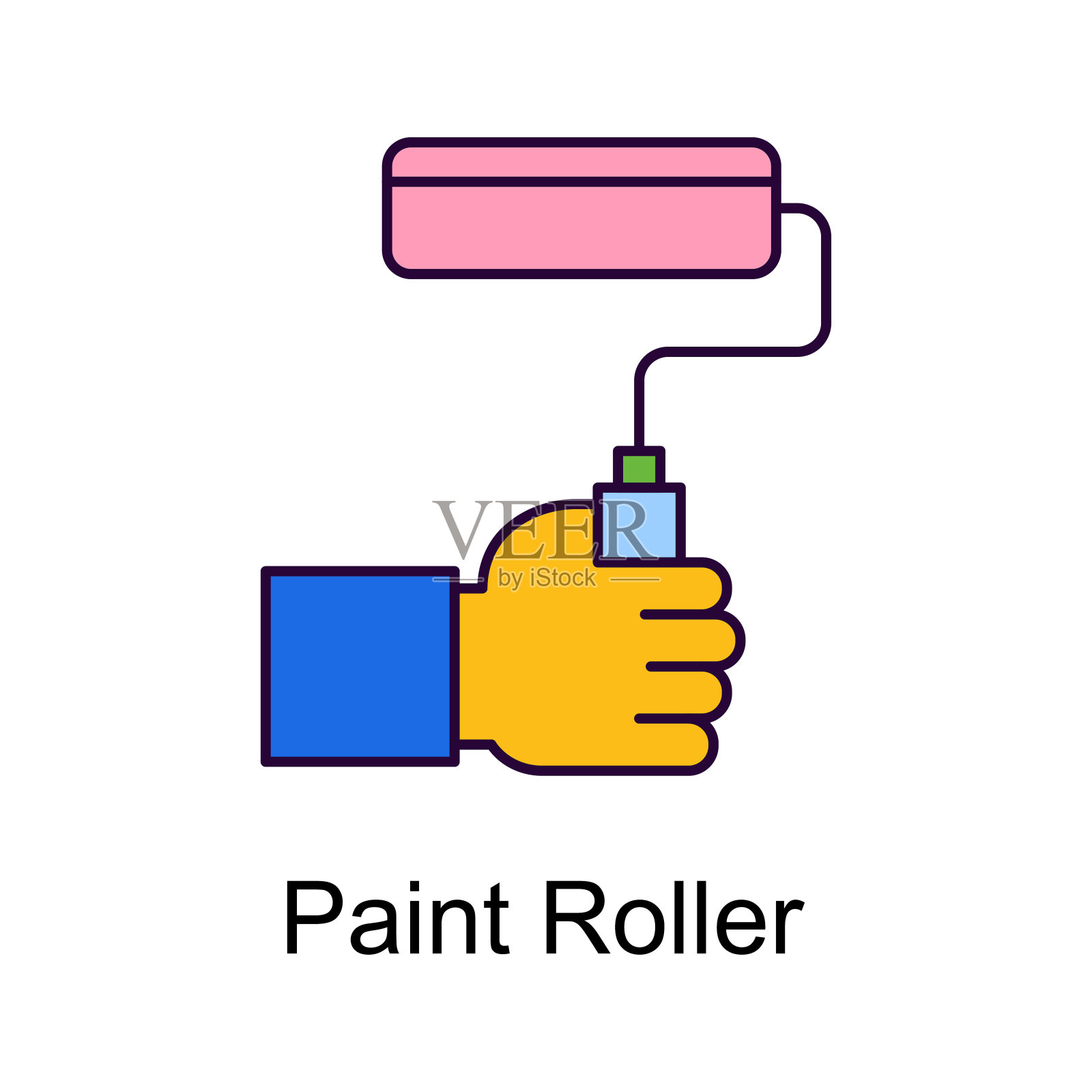 油漆滚筒矢量填充轮廓图标设计插图。白色背景上的家庭改进符号EPS 10文件插画图片素材