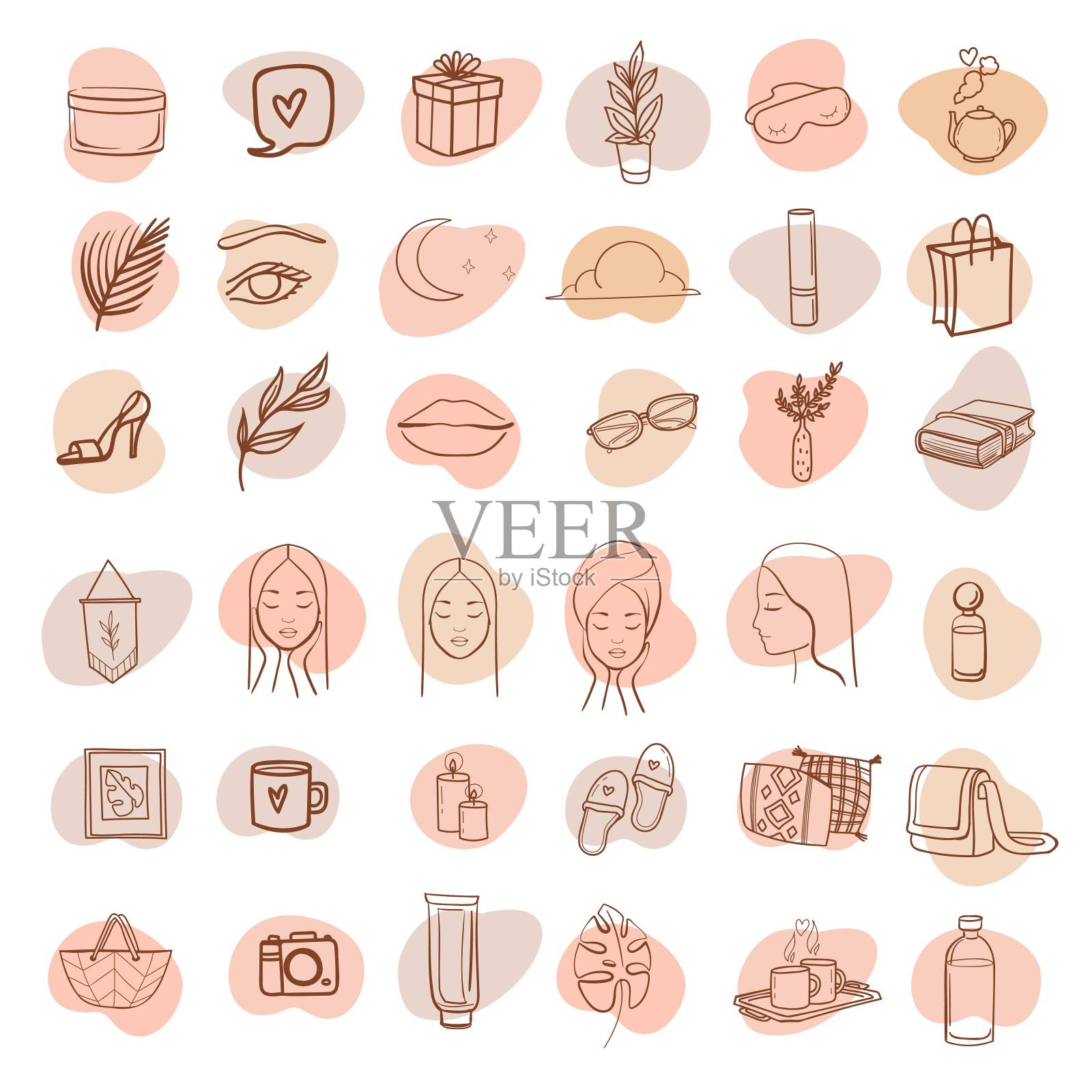 比蒂放松图标手绘设置在白色背景插画图片素材