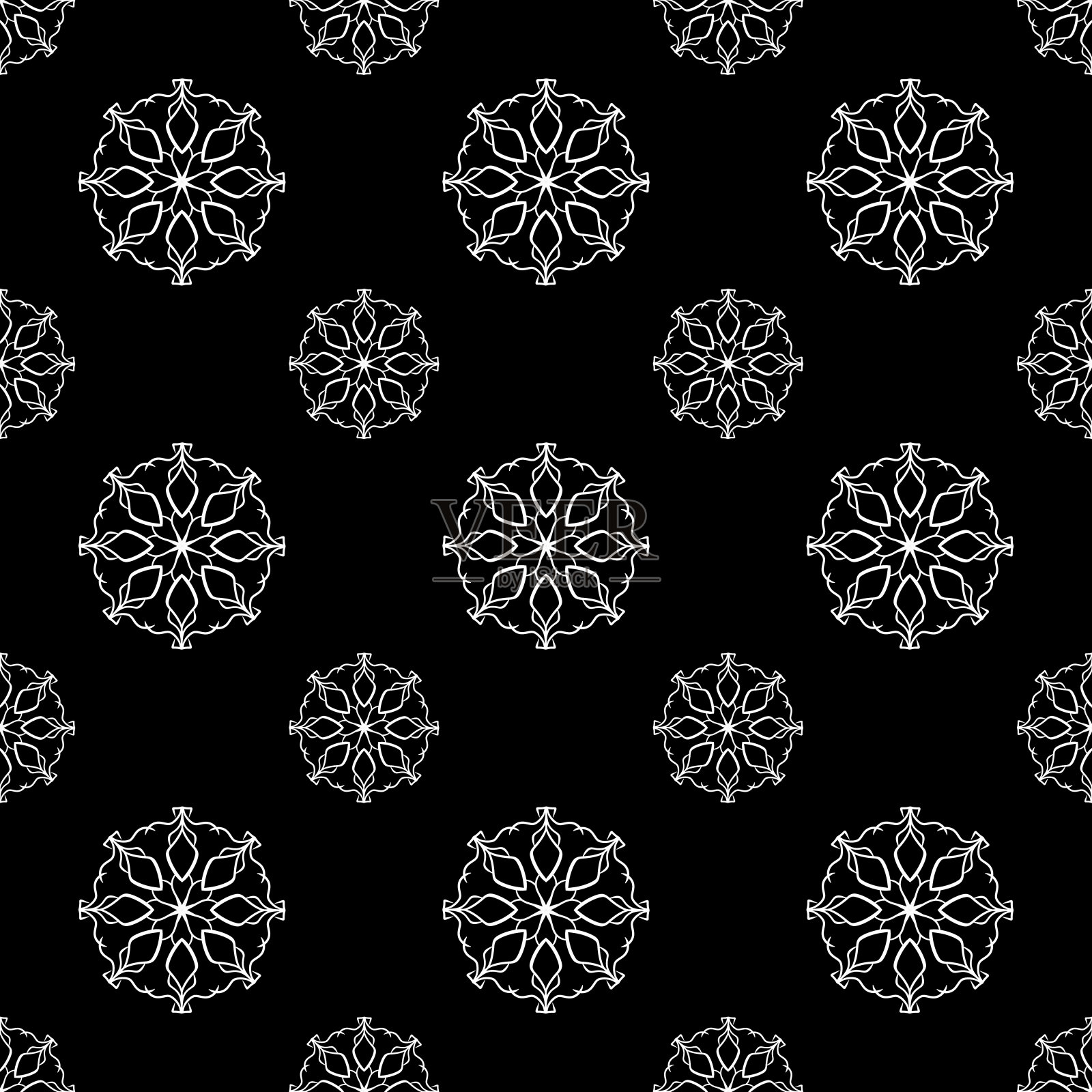 黑白手绘几何和花卉图案，无缝重复图案，纺织品，web背景包装礼品包装等。样板样板添加到样板面板上。插画图片素材