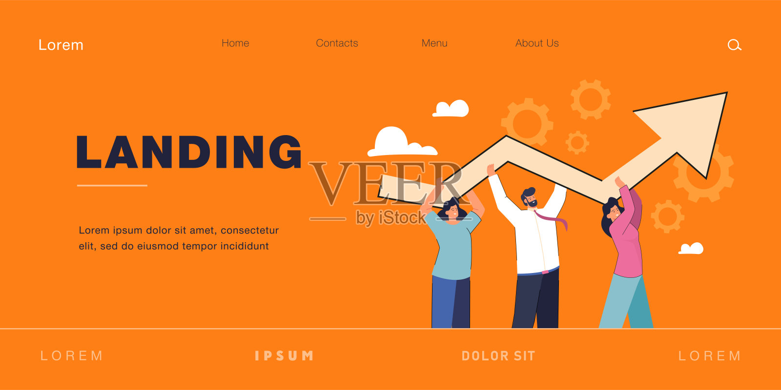 一群小商人一起握着成长之箭插画图片素材