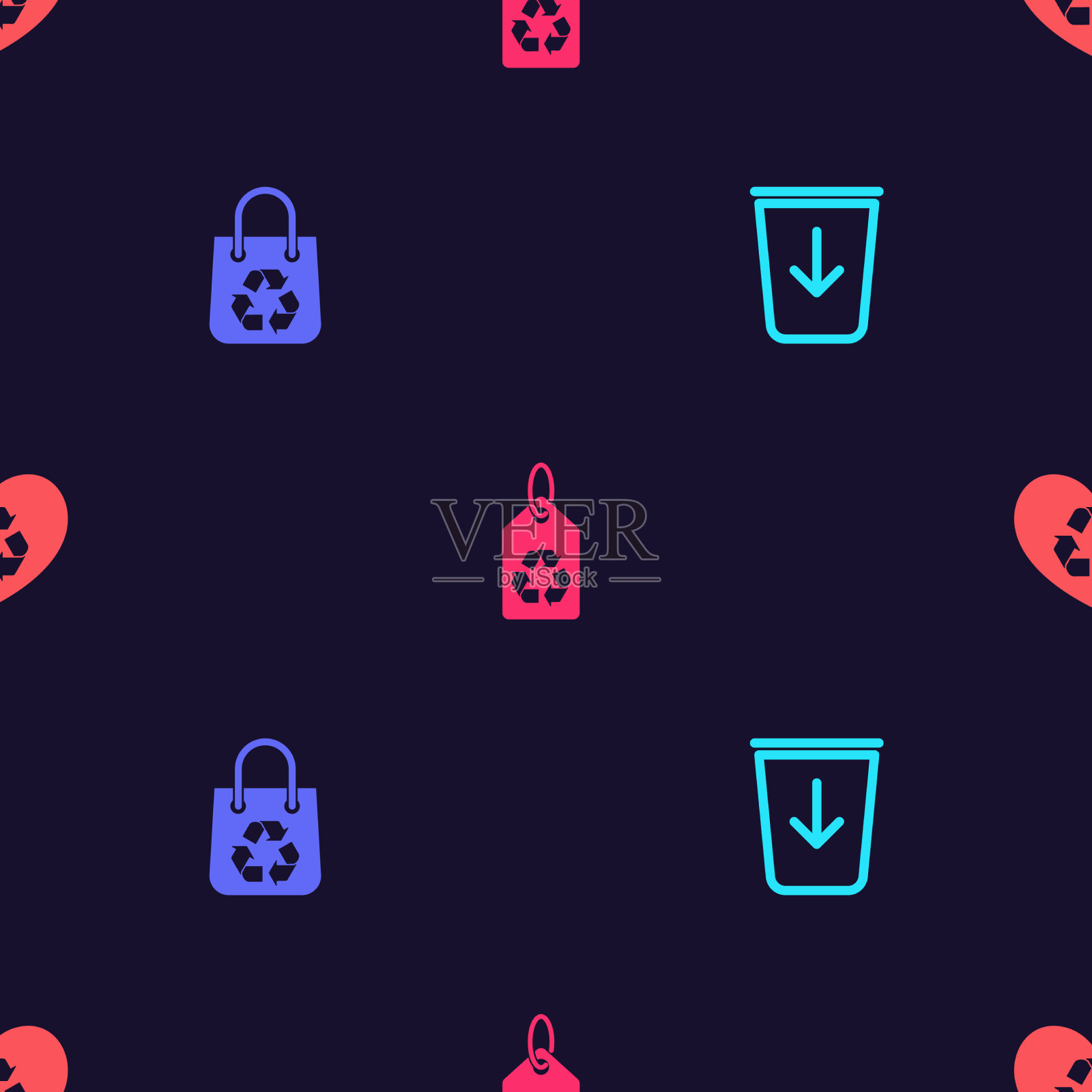 设置送至垃圾购物袋与回收图标素材