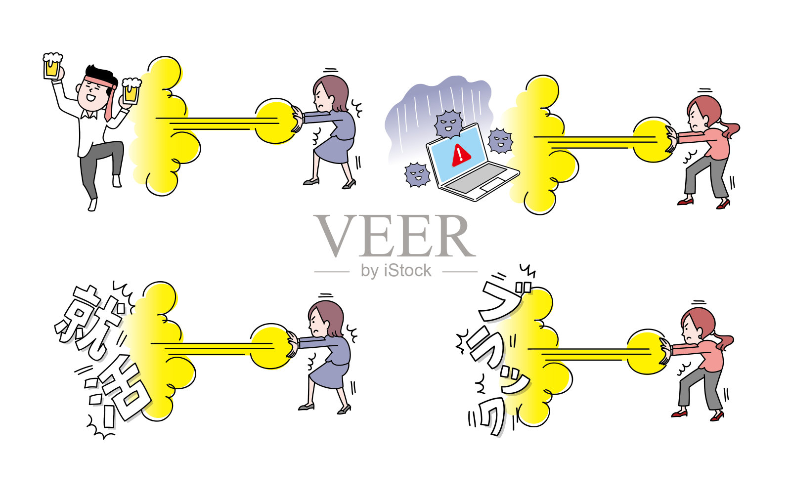 女商人与各种各样的事情斗争插画图片素材